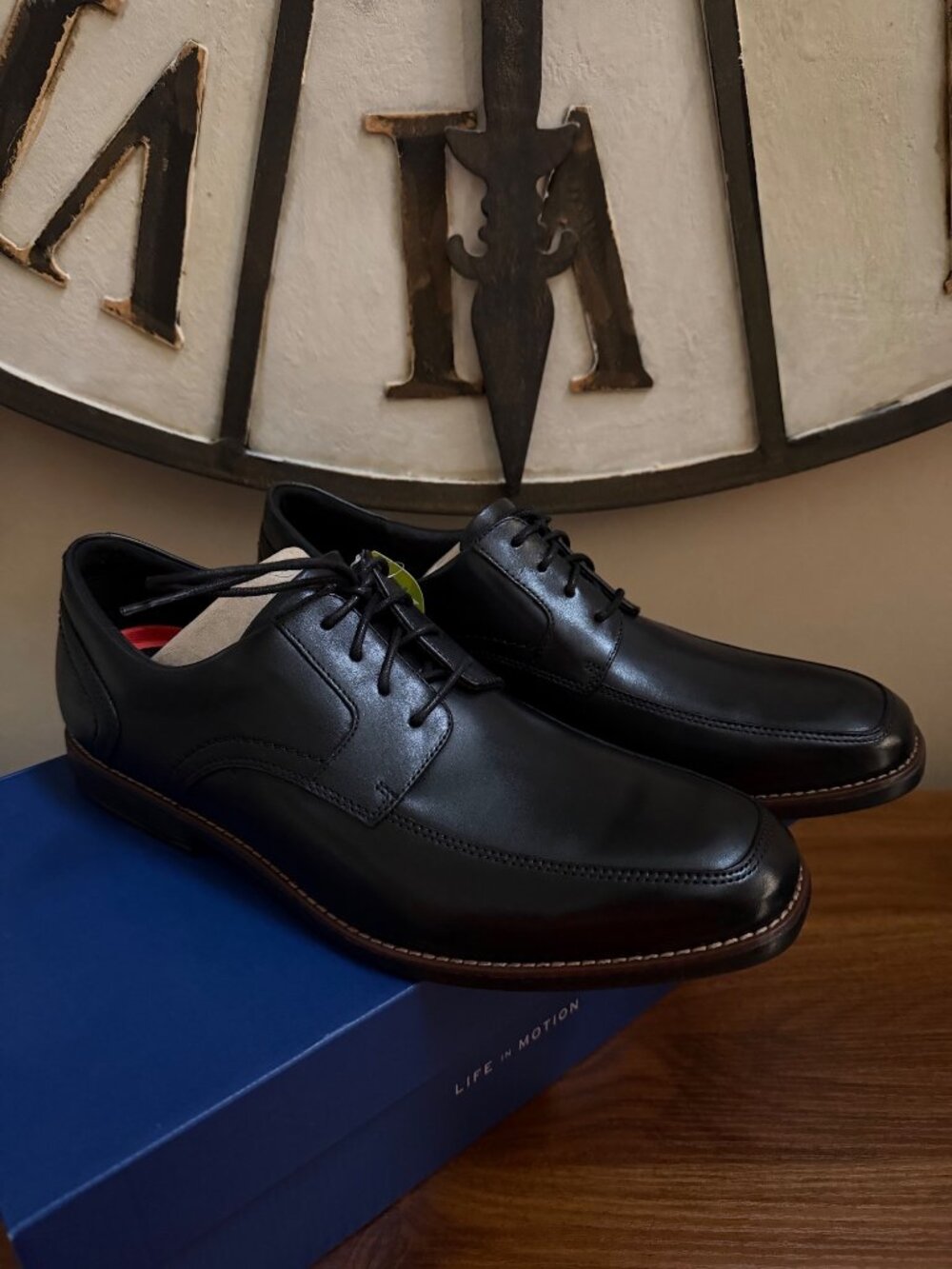 Rockport Mens Slayter Apron Toe Black Leather Shoes 11.5M